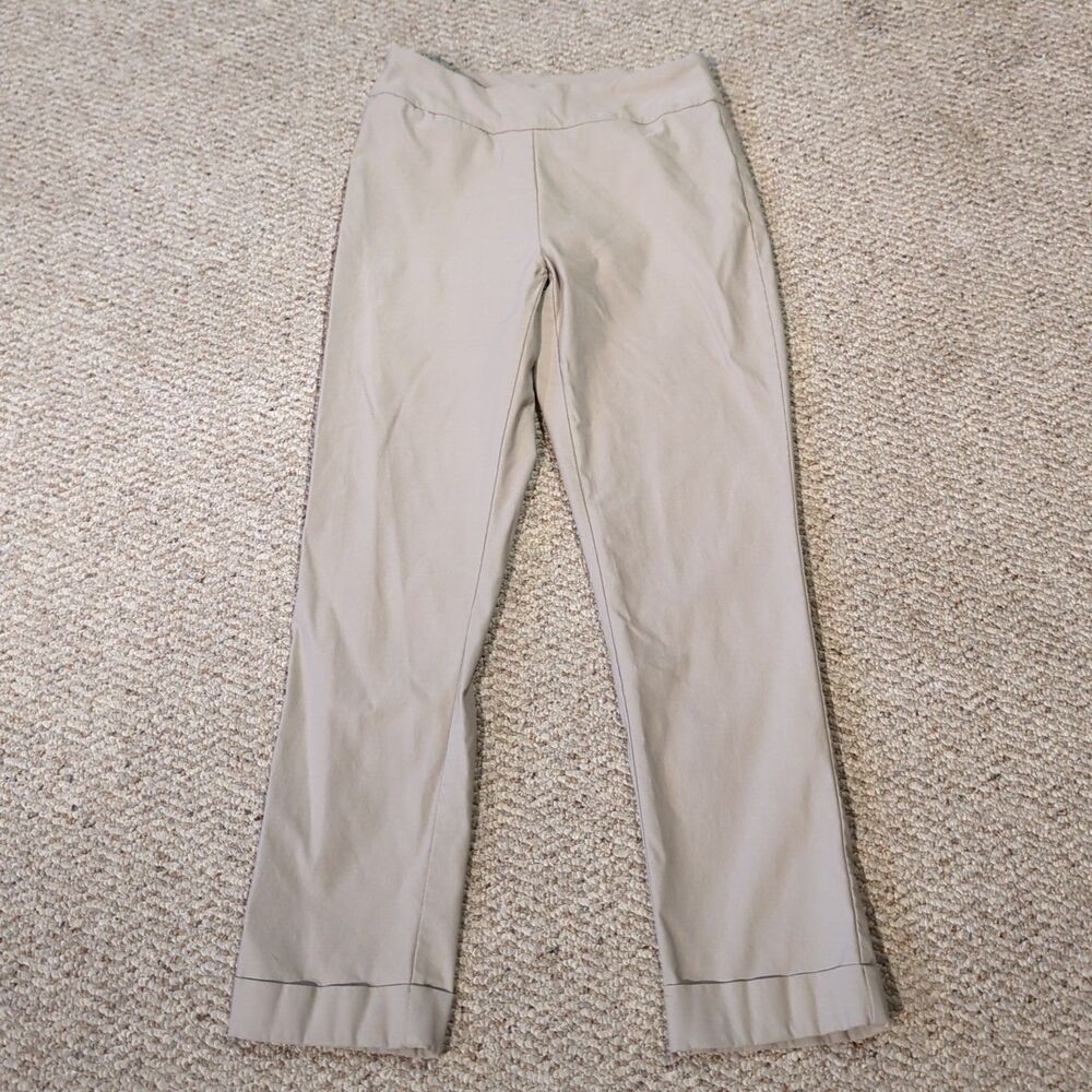 Tribal Pull On Stretch Pants Trousers Womens 8 Beige Khaki Straight Leg Cuffed